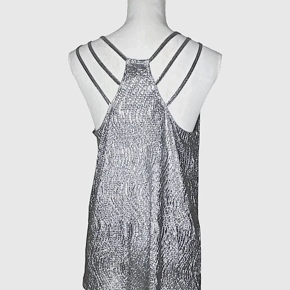Rock & Republic Silver Metallic Strappy Back Cami Party Festival Top L